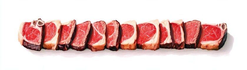 Obraz premium Raw Ribeye Steaks Slices on White, Butcher , Meat Cuts