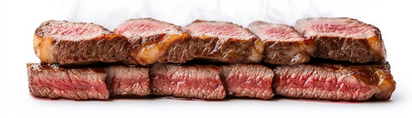 Fototapeta premium Seared Steak Slices Stacked, Medium Rare Beef ,Grilled ,Protein