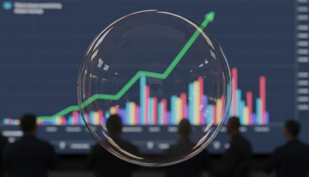Financial chart with bubble overlay symbolizing market growth risk speculation and economic trend