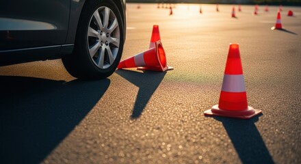 Golden Hour Driving Skill - Car Maneuver Around Traffic Cone