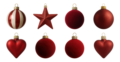 PNG Festive red Christmas ornaments collection, transparent background
