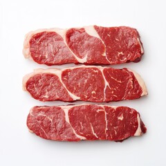 Fototapeta premium Three Raw Sirloin Steaks on White Background, Beef , Meat
