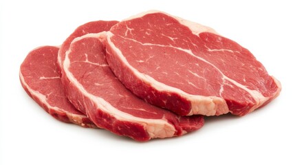 Three Raw Steak Slices on White,Beef ,Red Meat