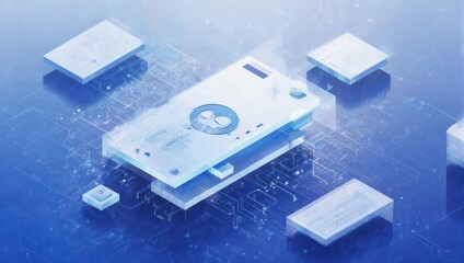 Fototapeta premium Abstract Technology Card with Geometric Shapes and Particle Effects.