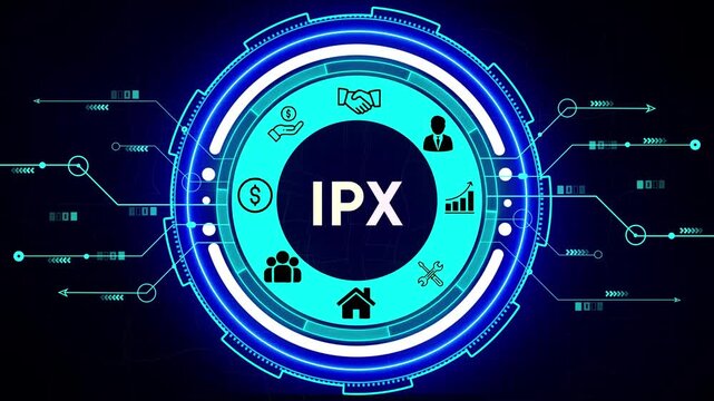 IPX network technology concept with digital icons and network connections data
