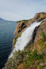 Waterfall on the coast of Lake Baikal, Siberia, Russia