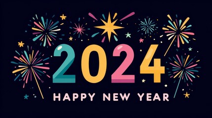 Fireworks Display Greeting for New Year 2024: A vibrant and colorful fireworks display illuminates the night sky, heralding the arrival of the year 2024 with a message of joy and celebration.