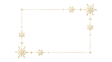 Winter frame made of golden snowflakes and shiny stars. Decorative Christmas border for invitations, posters, greeting cards and holiday layouts. Vector illustration.