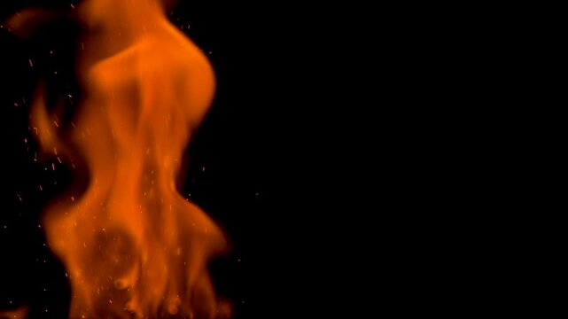 Burning Gunpowder Track. Gunpowder path ignites and burns with a bright flame on a black background