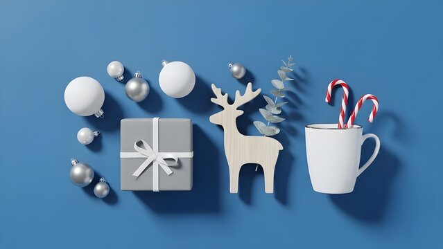 Elegant christmas arrangement with gift reindeer and candy canes