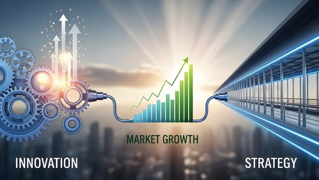 Innovation strategy for market growth in a modern cityscape