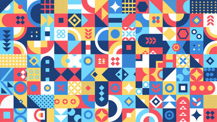 Seamless pattern with geometric shapes. Vector illustration in retro style.