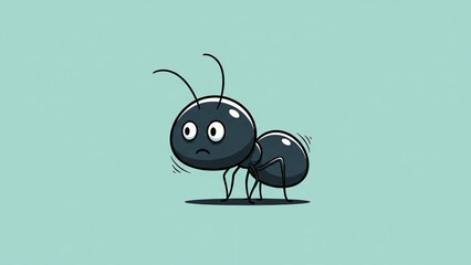 Cartoon ant illustration on a minimalist turquoise background