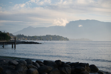 coastal view of lake garda in the morning