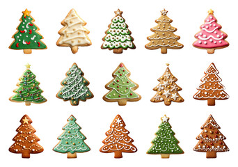 Obraz premium PNG Festive Christmas tree cookies assortment, element set on transparent background