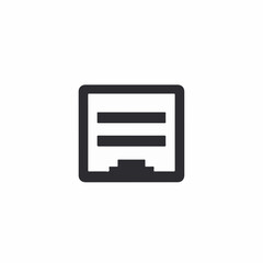 Minimal network icon depicts connection port in square frame, symbolizing a data network, network symbol. Simple data network emblem for digital communication and information transfer.