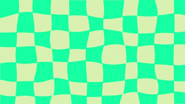 Distorted checkered seamless pattern in vibrant green and cream colors