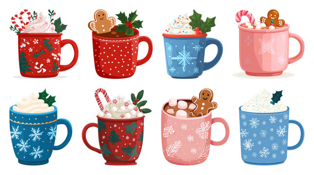 Festive mugs with holiday treats