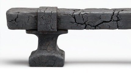 Dark, weathered wooden beam with support