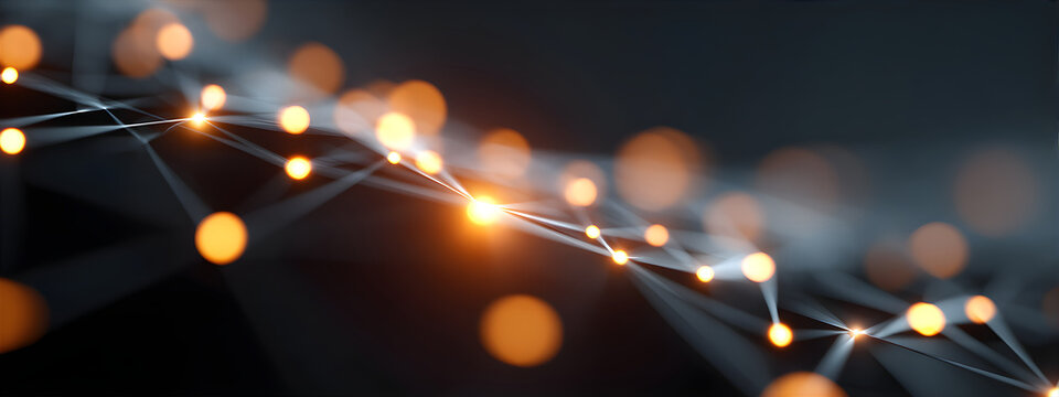 Abstract fiber optic network with connected dots and lines. Digital data transfer visualization for internet, 5g, 6g, and cloud computing concept. - Powered by Adobe