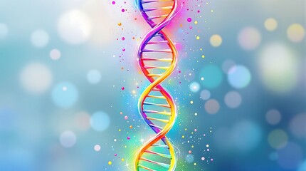 Vibrant dna double helix with rainbow colors on blurred background