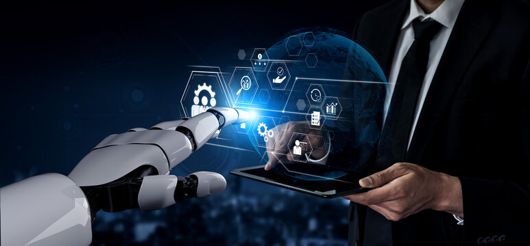 AI optimizing business management system, enhancing productivity, tracking progress, analyzing performance, and automating teamwork coordination across structured operations. Vouch