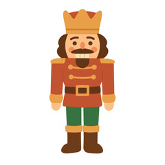 Classic nutcracker character in festive flat style, warm colors for charming holiday decoration.