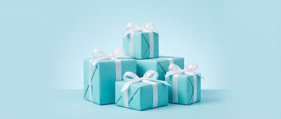 Elegant turquoise presents with white bows for a special occasion