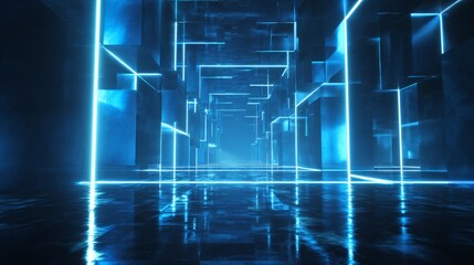 Blue glowing lines form a futuristic tunnel or corridor abstract background.