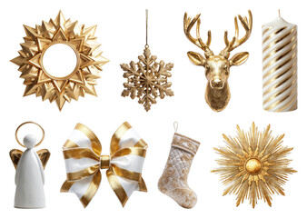 Obraz premium PNG Elegant gold Christmas decorations collection, element set on transparent background