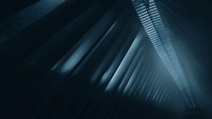 Abstract view of architectural structure with geometric lines and dark blue tones.