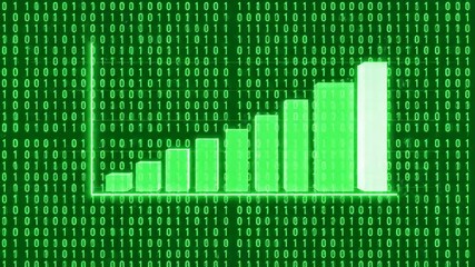 Rising Bar Graph on Binary Code Background A Dynamic Visualization of Growth Progress and Digital Transformation in a Technological Landscape. - Powered by Adobe