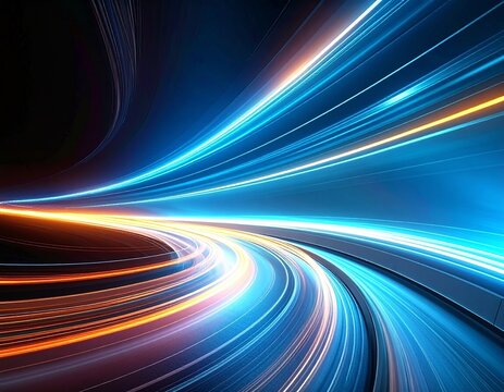 ワープ スピード 光速 軌跡 トンネル 光線 テクノロジー 未来 抽象的 空間 高速 疾走 オレンジ ブルー 爆発 エフェクト SF サイバー アート 幻想的