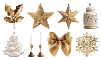 Obraz premium PNG Elegant gold Christmas decorations collection, element set on transparent background