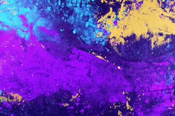 Vibrant abstract art with blue, purple, and yellow paint splatters