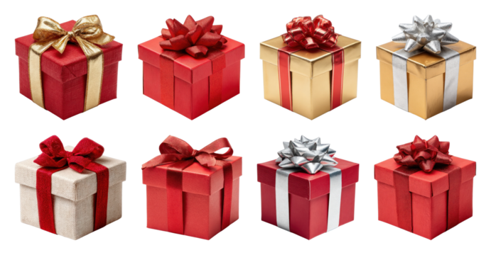 PNG Elegant festive gift boxes collection, element set on transparent background