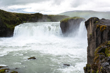 Gullfoss waterfall in Iceland, on a cloudy day.