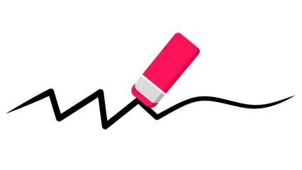 Eraser Removing a Black Line on White Background.