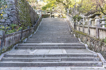 Obraz premium 日本の香川にある、長い階段が有名な、金刀比羅宮の参道の風景