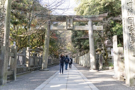 日本の香川にある、長い階段が有名な、金刀比羅宮の参道の風景