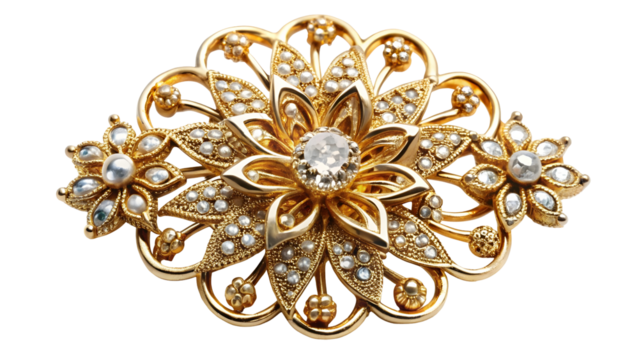 Exquisite golden brooch with sparkling crystals, a timeless treasure perfect for adding elegance to any outfit, a luxurious vintage jewelry piece