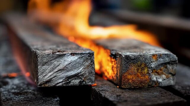 Medium shot of steel beams being immersed in molten zinc bath at an industrial galvanizing plant for enhanced corrosion protection