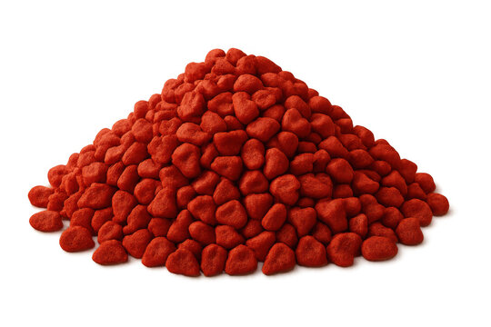 Annatto seeds forming a pile, vibrant red color, providing natural food coloring and a subtle flavor on a transparent background