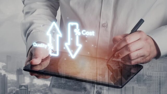 Business concept showing cost reduction and quality increase using Lean, Six Sigma, and Total Quality Management (TQM) to enhance efficiency, value, and customer satisfaction. Muxer
