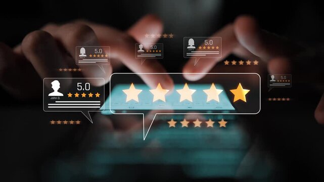Customer centric review and rating system support product review, digital rating concept, and customer give good trust by visualizing people choice through stars and feedback content technology Marrow