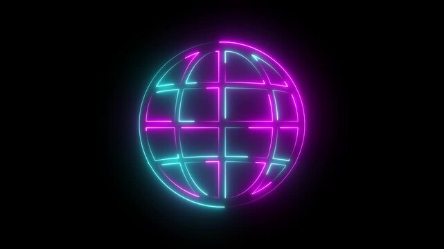 Glowing neon World Wide Web icon isolated www globe internet neon Go to web Internet flat symbol icon Web Click planet Earth. icon motion graphic Animation. Technology and Internet icons.4k