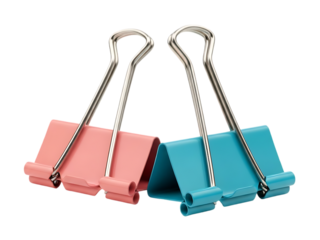 Two colorful binder clips on a black background