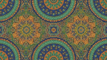 Vibrant Circular Mandala Pattern with Intricate Details and Rich Colors.