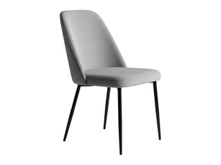 Modern light gray upholstered dining chair with black metal legs