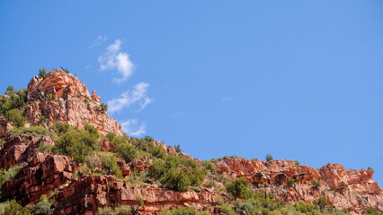 Stacked red rocks and bright blue sky near Sedona, Arizona